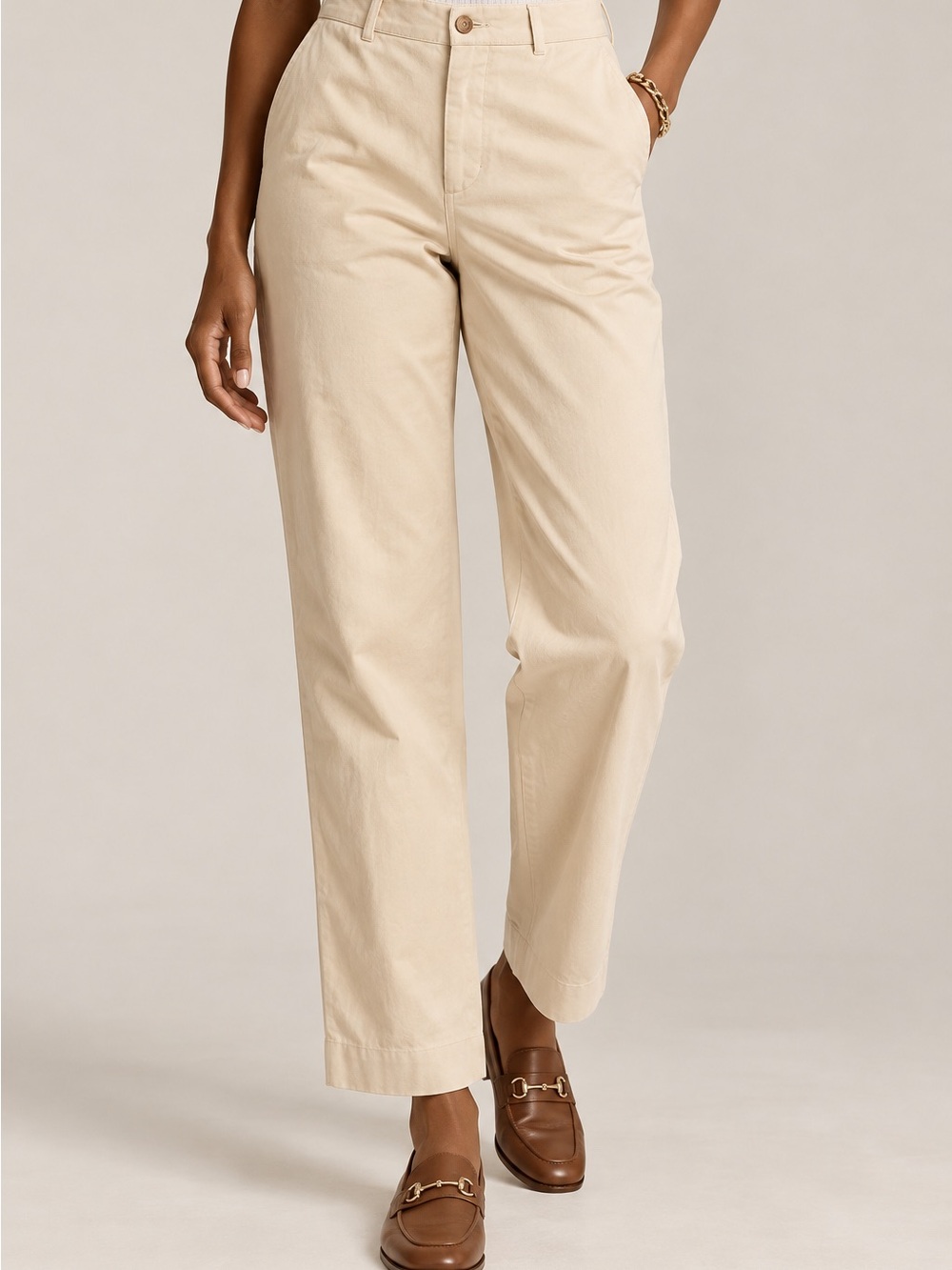 Ralph Lauren Purple Label High Rise Straight Leg Cotton Pants Cream Size 4